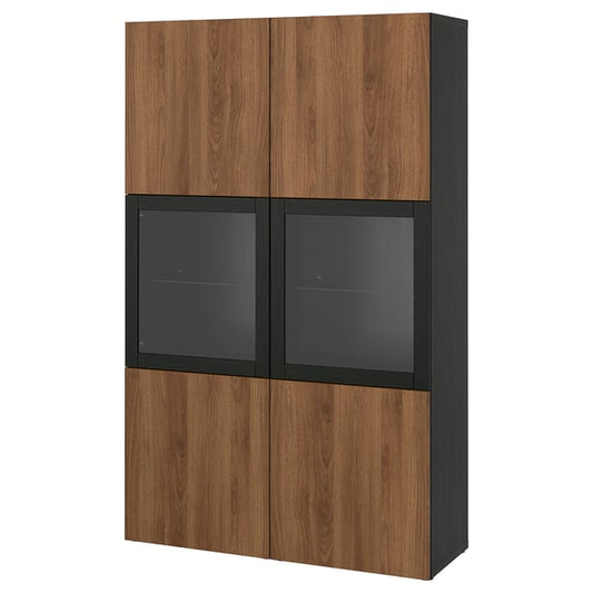 BESTÅ combination with glass doors, brown-black Lappviken/Sindvik walnut effect, 120x42x193 cm Combination with glass doors, brown-black Lappviken/Sindvik walnut effect,120x42x193 cm