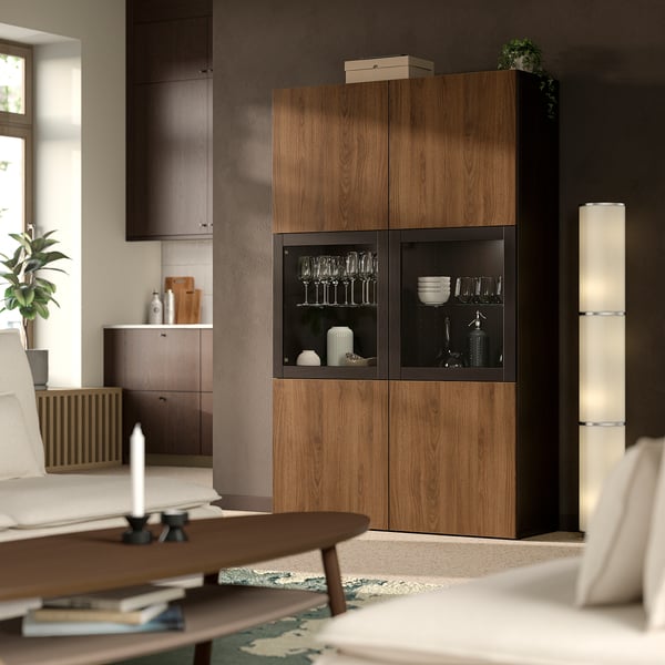 BESTÅ combination with glass doors, brown-black Lappviken/Sindvik walnut effect, 120x42x193 cm Combination with glass doors, brown-black Lappviken/Sindvik walnut effect,120x42x193 cm
