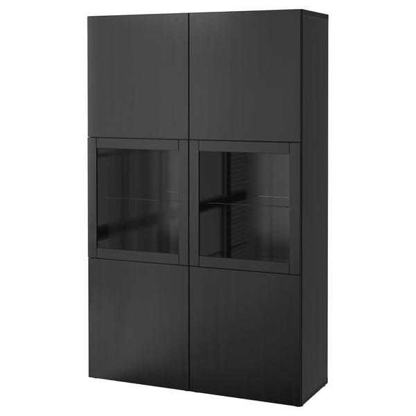 BESTÅ storage combination w glass doors, black-brown Lappviken/Sindvik black-brown clear glass, 120x42x193 cm