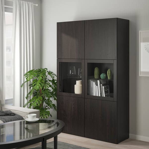 BESTÅ storage combination w glass doors, black-brown Lappviken/Sindvik black-brown clear glass, 120x42x193 cm