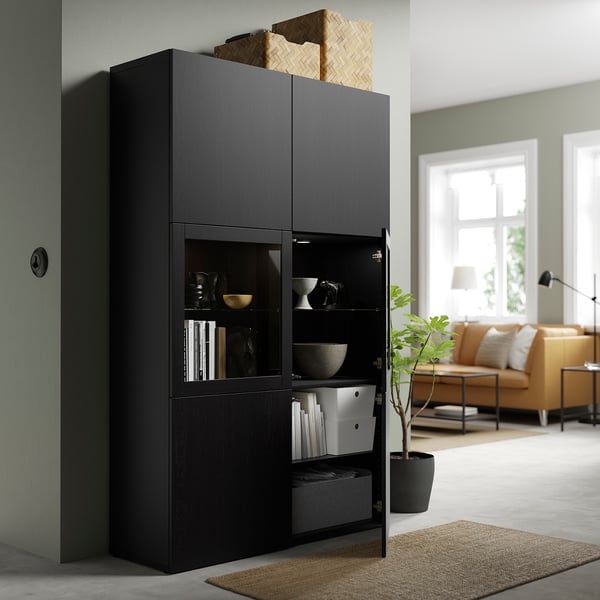 BESTÅ storage combination w glass doors, black-brown Lappviken/Sindvik black-brown clear glass, 120x42x193 cm