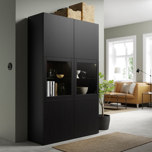 BESTÅ storage combination w glass doors, black-brown Lappviken/Sindvik black-brown clear glass, 120x42x193 cm