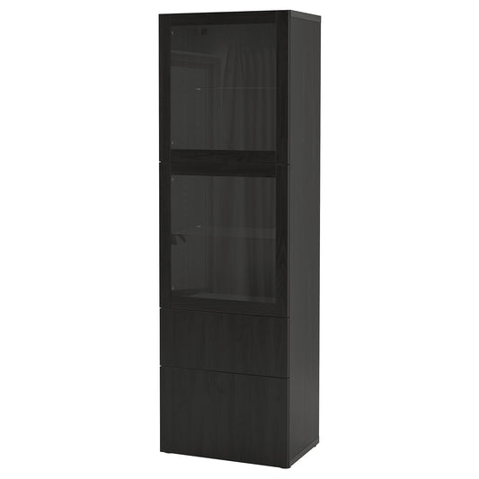 BESTÅ storage combination w glass doors, black-brown/Lappviken black-brown clear glass, 60x42x193 cm