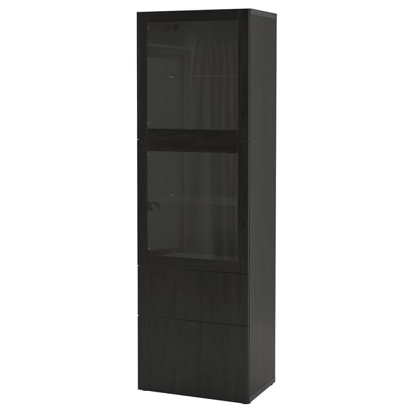 BESTÅ storage combination w glass doors, black-brown/Lappviken black-brown clear glass, 60x42x193 cm