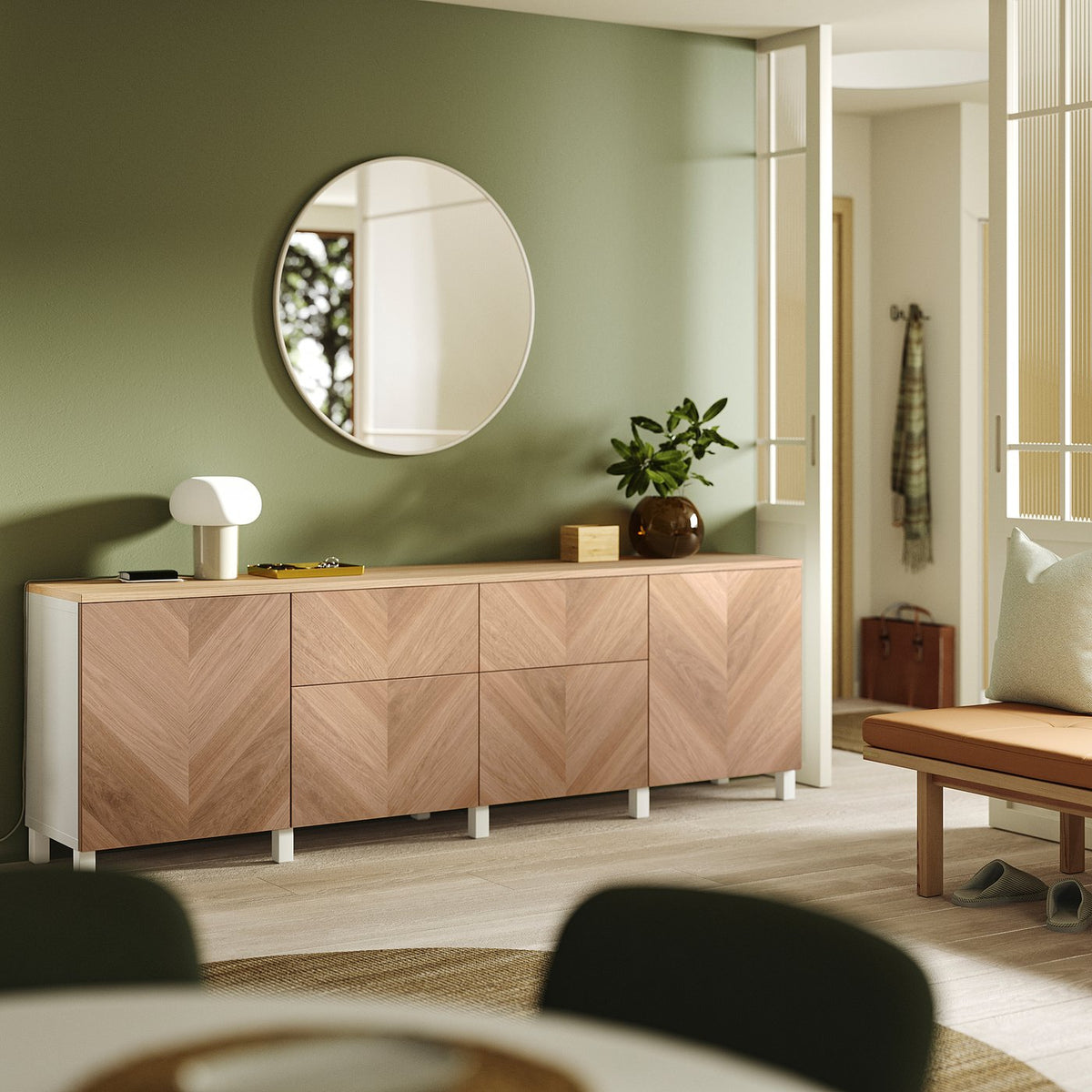 BESTÅ storage combination, white/Hedeviken oak veneer, 240x42x76 cm