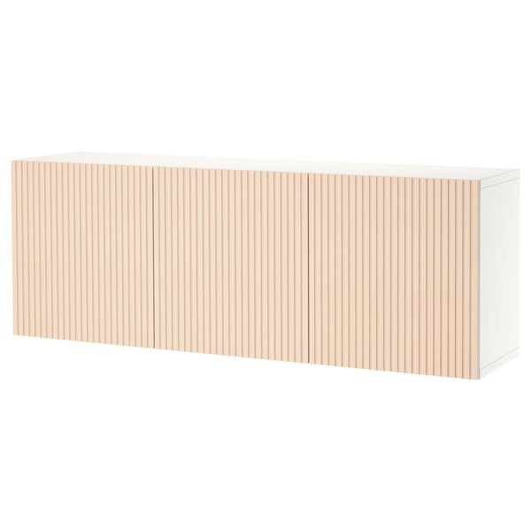 BESTÅ wall-mounted cabinet combination, white/Björköviken birch veneer, 180x42x64 cm