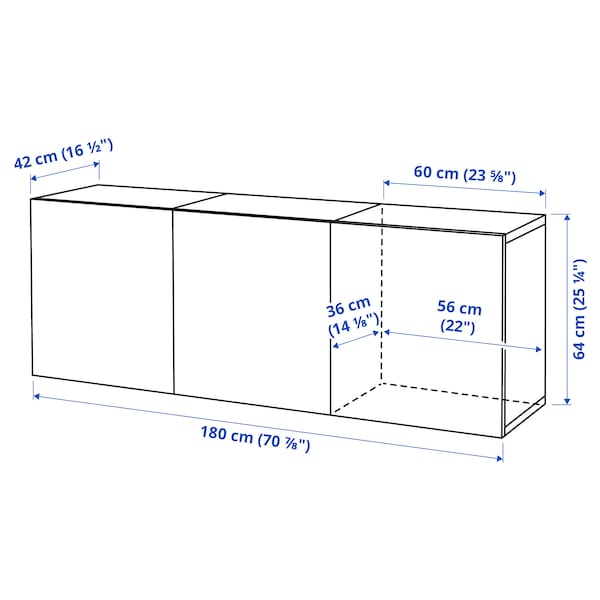 BESTÅ - Wall furniture combination, white/Fänrik ash,180x42x64 cm