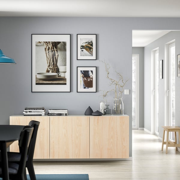 BESTÅ wall-mounted cabinet combination, white/Fänrik ash, 180x42x64 cm