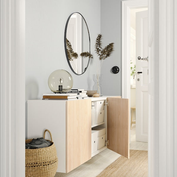 BESTÅ - Wall furniture combination, white/Fänrik ash,180x42x64 cm