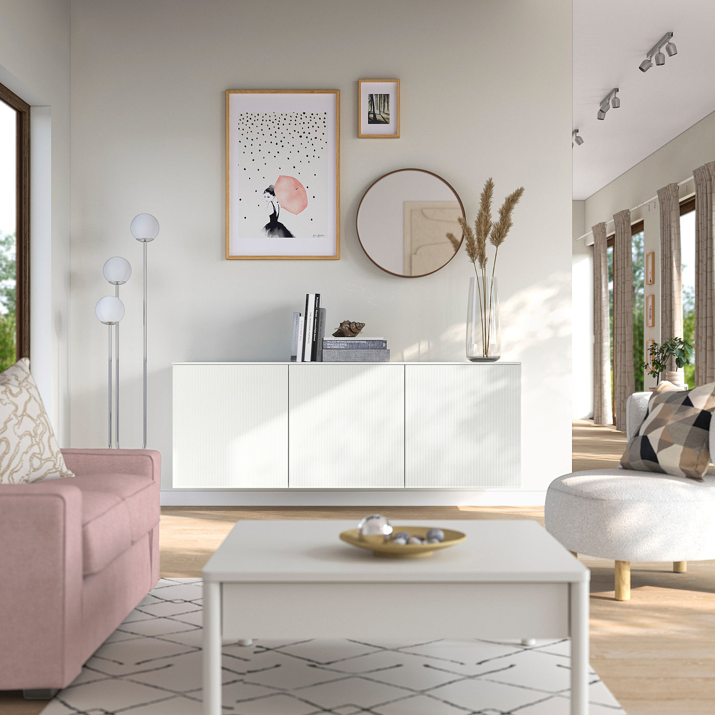 BESTÅ wall-mounted cabinet combination, white Förvaltare/white high-gloss white, 180x42x65 cm