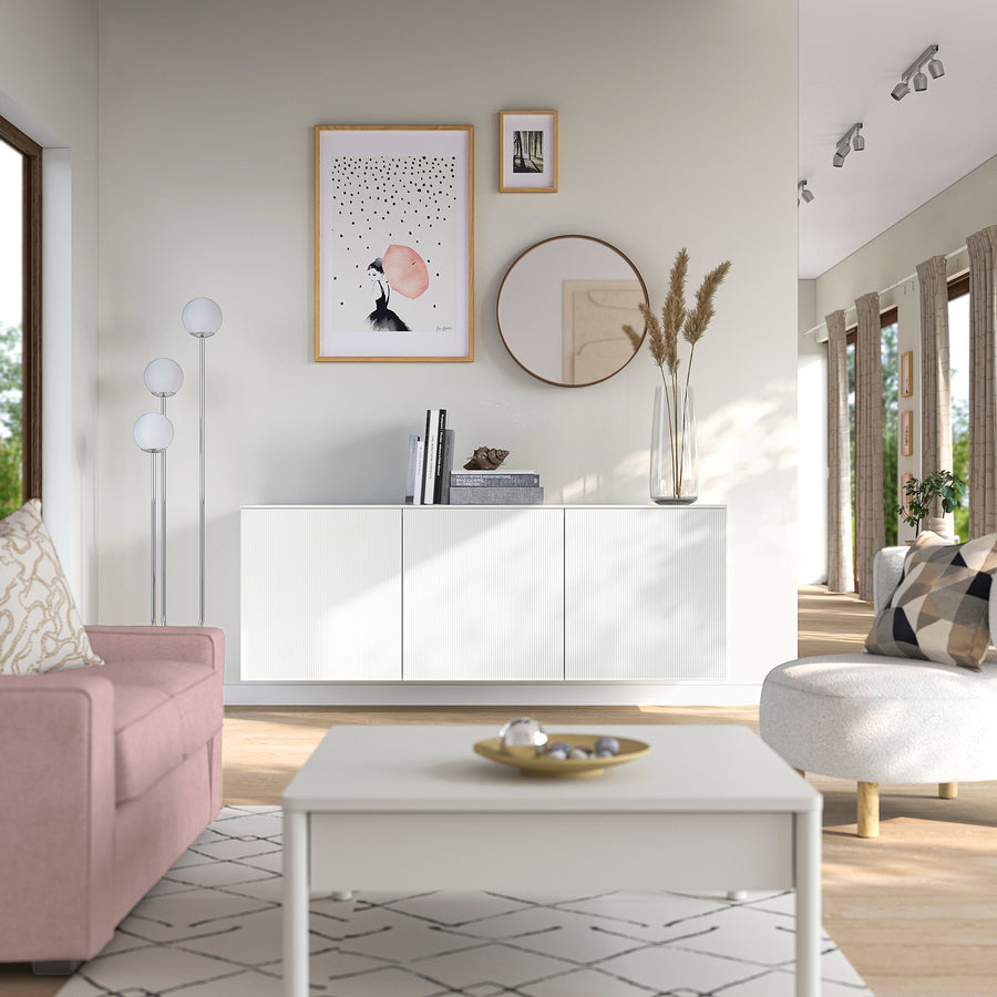 BESTÅ wall-mounted cabinet combination, white Förvaltare/white high-gloss white, 180x42x65 cm