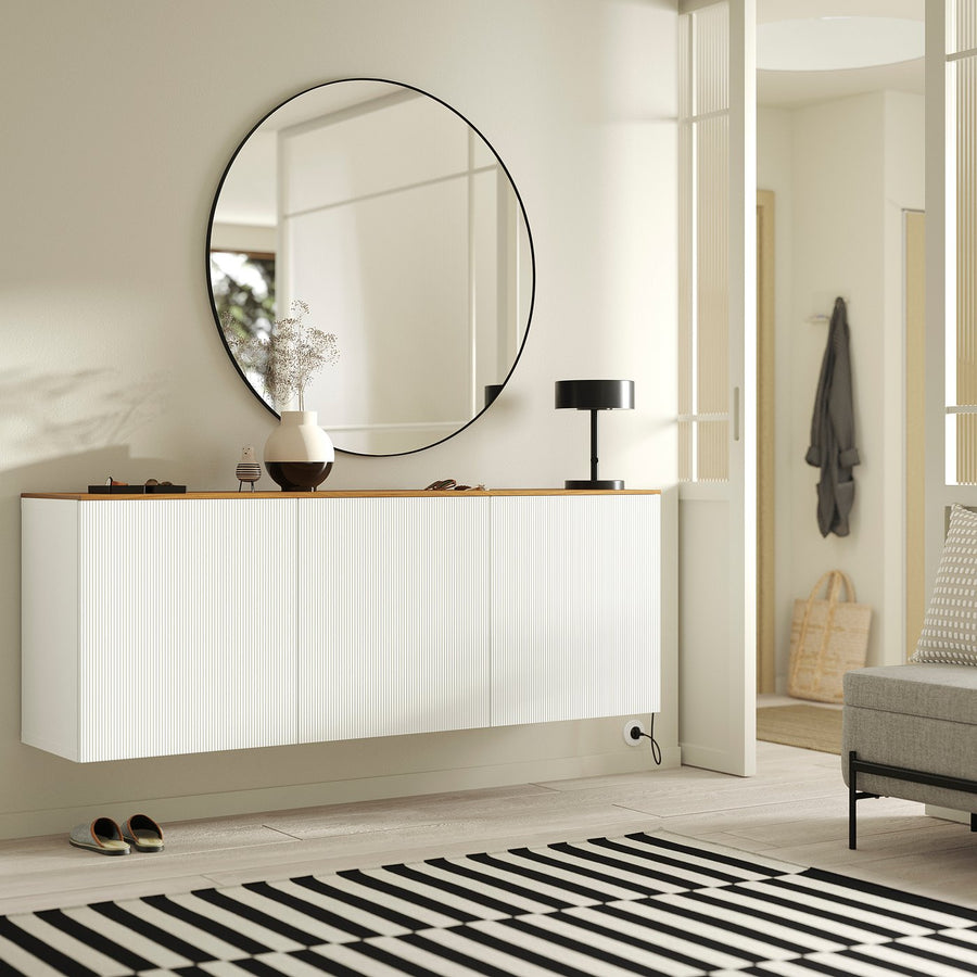 BESTÅ wall-mounted cabinet combination, white Förvaltare/white walnut effect, 180x42x65 cm