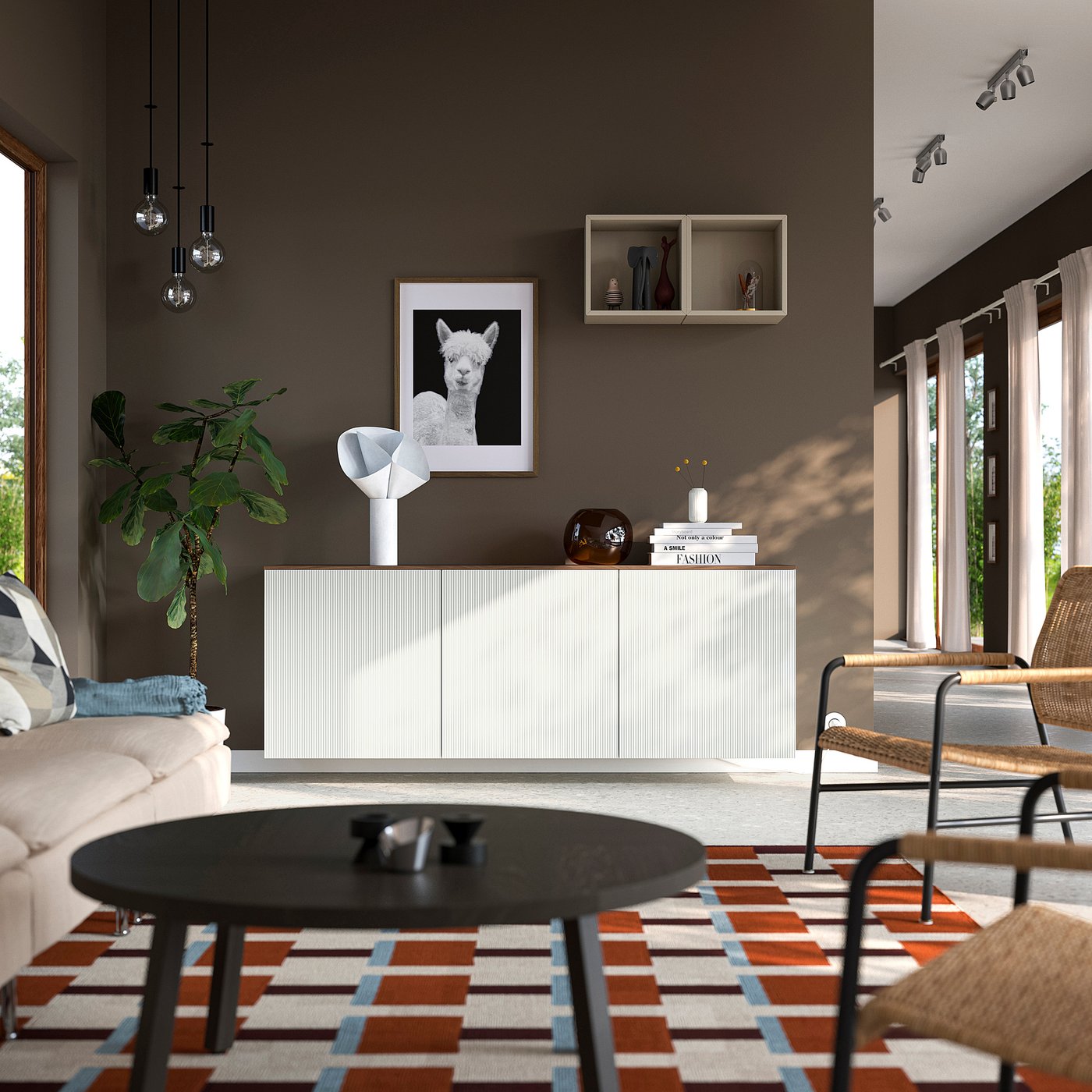 BESTÅ wall-mounted cabinet combination, white Förvaltare/white walnut effect, 180x65.2x42 cm