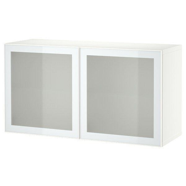 Ikea BESTÅ - Wall-mounted cabinet combination, white Glassvik/white/light green frosted glass, 120x42x64 cm