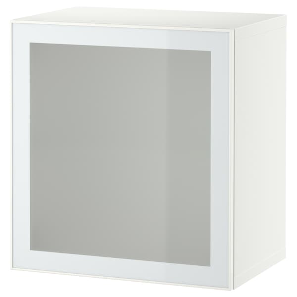 Ikea BESTÅ - Wall-mounted cabinet combination, white Glassvik/white/light green frosted glass, 60x42x64 cm