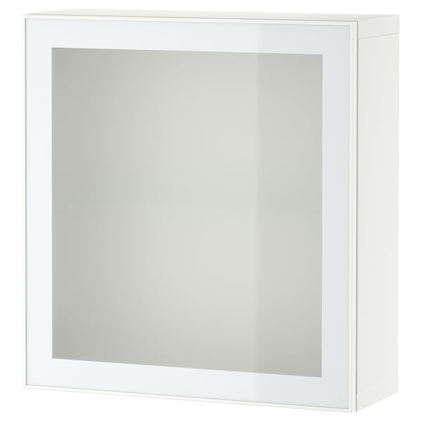 BESTÅ wall-mounted cabinet combination, white Glassvik/white/light green frosted glass, 60x22x64 cm