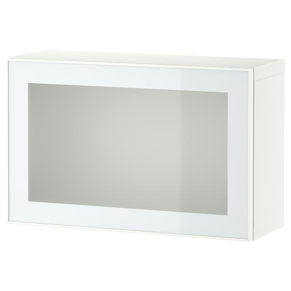 BESTÅ - Wall-mounted cabinet combination, white Glassvik/white/light green frosted glass, 60x22x38 cm