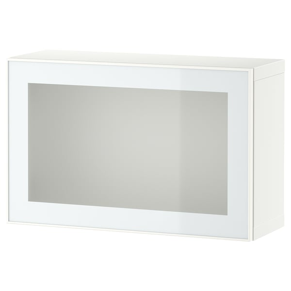 BESTÅ wall-mounted cabinet combination, white Glassvik/white/light green frosted glass, 60x22x38 cm