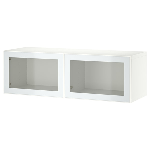 BESTÅ - Wall-mounted cabinet combination, white Glassvik/white/light green clear glass, 120x42x38 cm