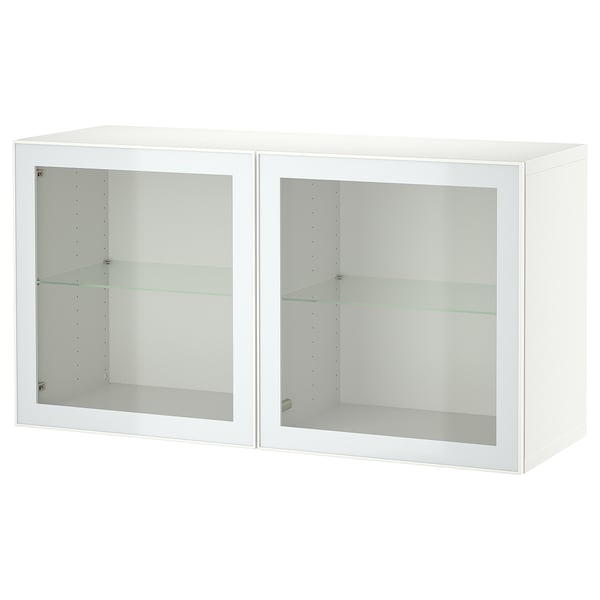 BESTÅ - BESTÅ Wall-mounted cabinet combination, white Glassvik/white/light green clear glass, 120x42x64 cm