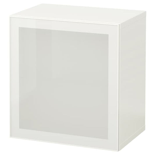 Ikea BESTÅ - Wall furniture combination, white/Glassvik frosted glass white,60x42x64 cm