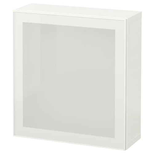 BESTÅ wall-mounted cabinet combination, white/Glassvik white frosted glass, 60x64x22 cm