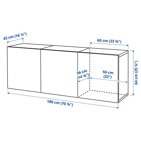Ikea BESTÅ - Wall-mounted cabinet combination, white/Hammarsmed anthracite, 180x42x64 cm