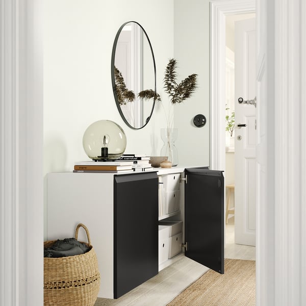 BESTÅ - BESTÅ Wall-mounted cabinet combination, white/Hammarsmed anthracite, 180x42x64 cm