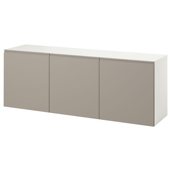 BESTÅ - Wall-mounted cabinet combination, white/Hammarsmed beige, 180x42x64 cm