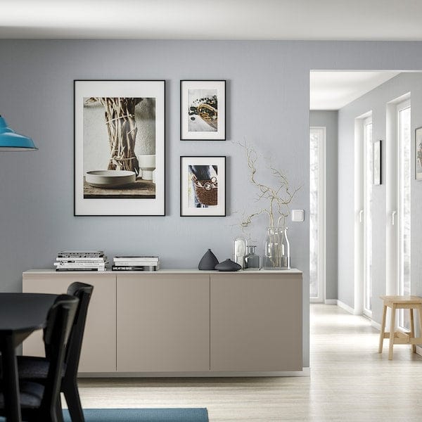 Ikea BESTÅ - Wall-mounted cabinet combination, white/Hammarsmed beige, 180x42x64 cm