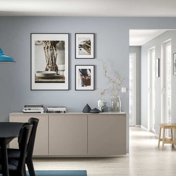 BESTÅ - BESTÅ Wall-mounted cabinet combination, white/Hammarsmed beige, 180x42x64 cm