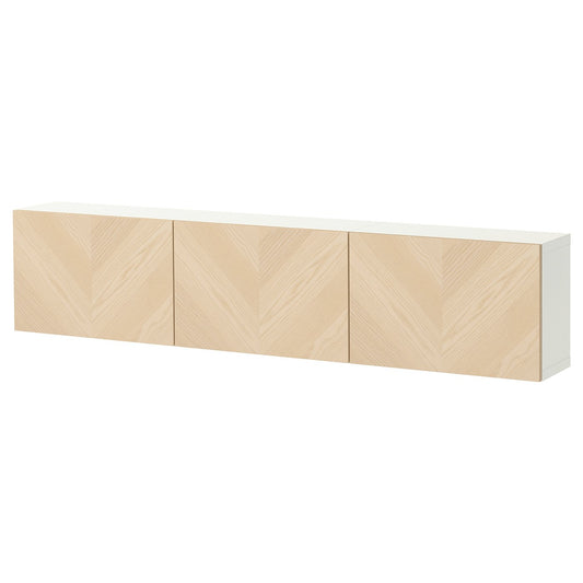 BESTÅ wall-mounted cabinet combination, white/Hedeviken ash veneer, 180x22x38 cm