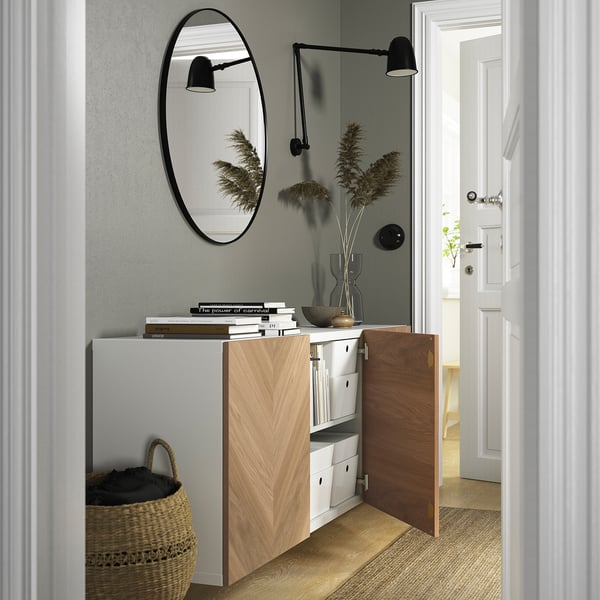 BESTÅ wall-mounted cabinet combination, white/Hedeviken oak veneer, 180x42x64 cm