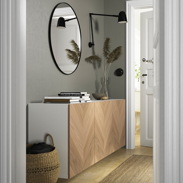 BESTÅ wall-mounted cabinet combination, white/Hedeviken oak veneer, 180x42x64 cm