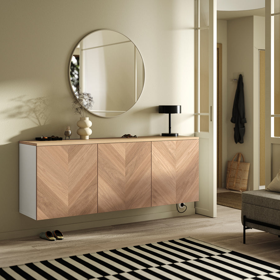 BESTÅ wall-mounted cabinet combination, white/Hedeviken oak veneer, 180x42x66 cm