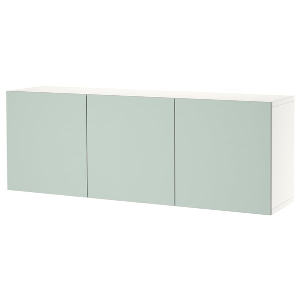 BESTÅ wall-mounted cabinet combination, white/Hjortviken pale grey-green, 180x42x64 cm