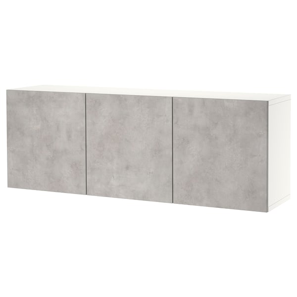 BESTÅ - BESTÅ Wall-mounted cabinet combination, white Kallviken/light grey concrete effect, 180x42x64 cm