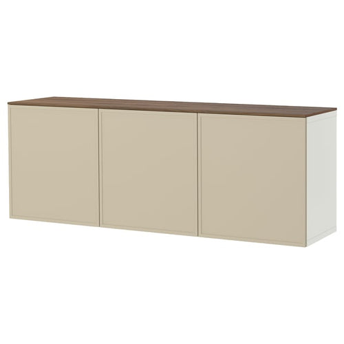 BESTÅ wall-mounted cabinet combination, white Krukmakare/beige walnut effect, 180x42x65 cm