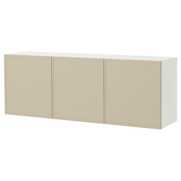 BESTÅ wall-mounted cabinet combination, white/Krukmakare beige, 180x42x64 cm