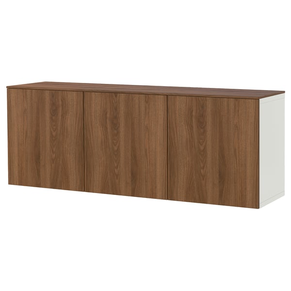 BESTÅ wall-mounted cabinet combination, white brown/Lappviken walnut effect, 180x42x65 cm