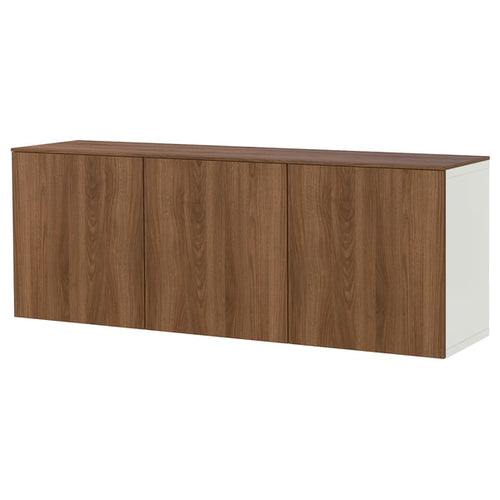 BESTÅ wall-mounted cabinet combination, white/Lappviken walnut effect, 180x42x65 cm