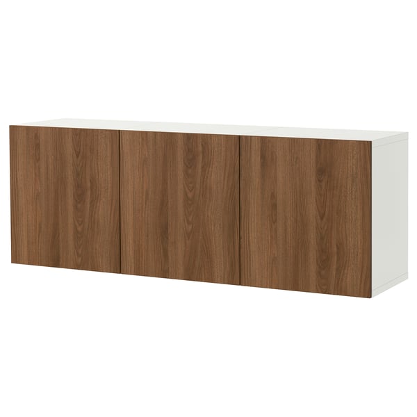 BESTÅ wall-mounted cabinet combination, white brown/Lappviken walnut effect, 180x42x64 cm