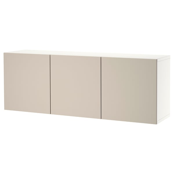 BESTÅ wall-mounted cabinet combination, white/Lappviken light grey-beige, 180x42x64 cm