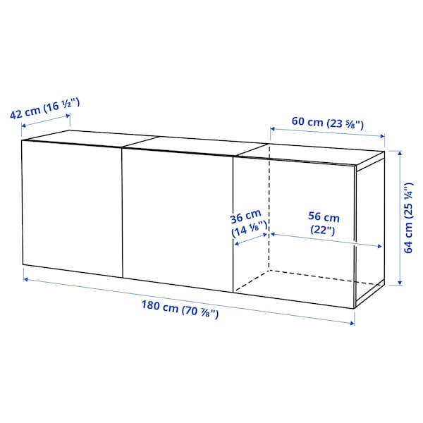 Ikea BESTÅ - Wall-mounted cabinet combination, white/Mörtviken white, 180x42x64 cm