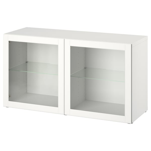 BESTÅ wall-mounted cabinet combination, white/Ostvik clear glass, 120x42x64 cm