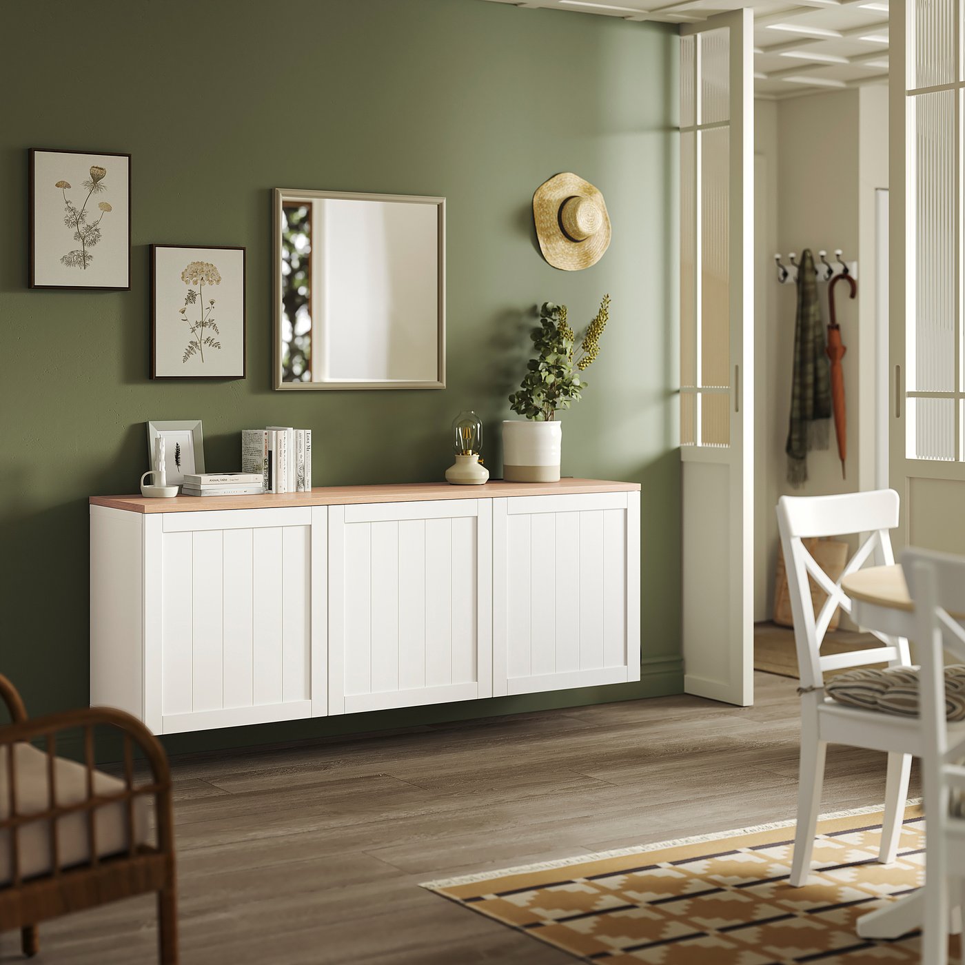 BESTÅ wall-mounted cabinet combination, white/Pipmakare white, 180x42x66 cm