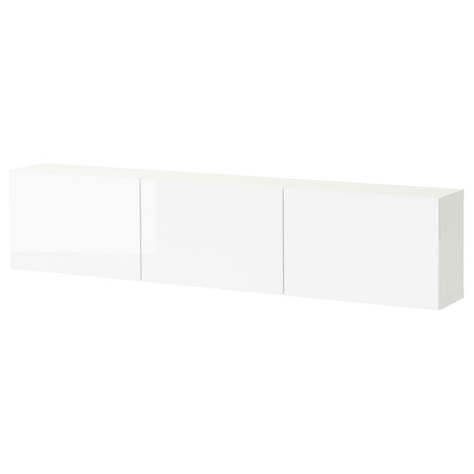 BESTÅ wall-mounted cabinet combination, white/Selsviken high-gloss white, 180x22x38 cm