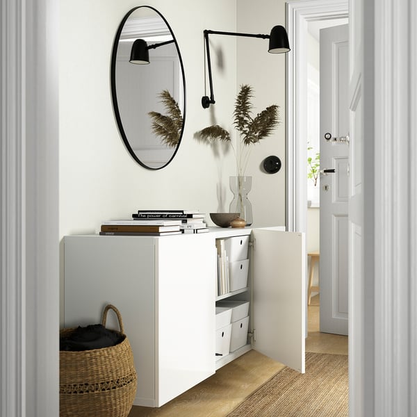 BESTÅ wall-mounted cabinet combination, white/Selsviken high-gloss/white, 180x42x64 cm
