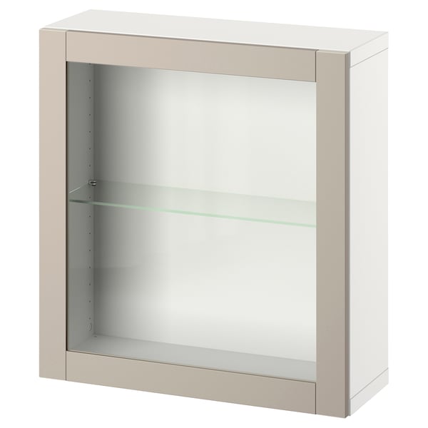 BESTÅ wall-mounted cabinet combination, white/Sindvik light grey/beige, 60x22x64 cm