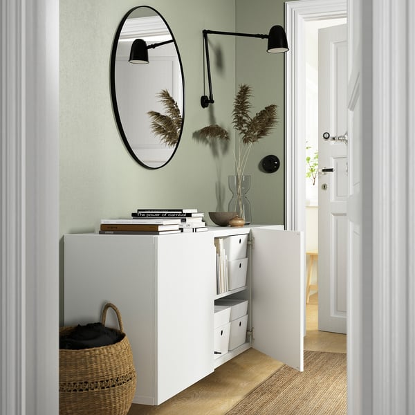 BESTÅ wall-mounted cabinet combination, white/Timmerviken white, 180x42x64 cm